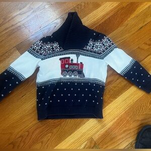 Janie and Jack Navy Sweater with Red Train Motif
